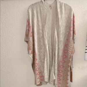 Beige and Pink Open Front Cardigan